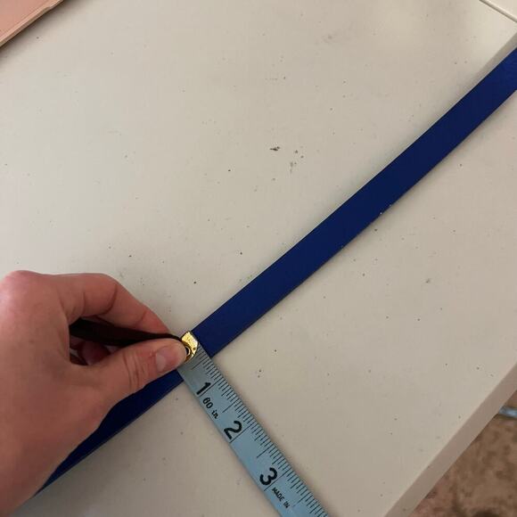 Vintage 90s Blue Genuine Leather Golden Buckle Belt Size Medium - Picture 6 of 7